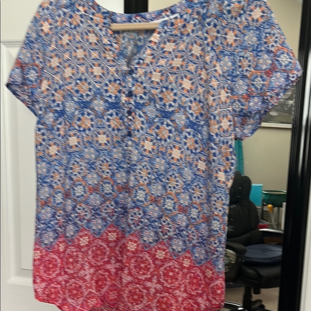 Kim Rogers Blue and Red Buttoned Blouse